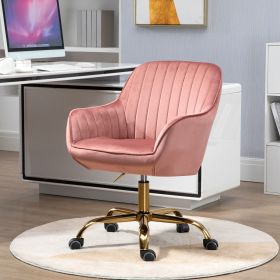 360�� Pink Velvet Swivel Chair With High Back, Adjustable Working Chair With Golden Color Base