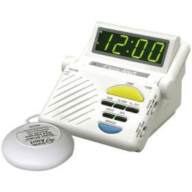 Sonic Alert - Sonic Boom Alarm Clock & Notification Hub with Bedroom Lamp Connection Input, Bed Shaker Vibrator and Large Digital Display - White