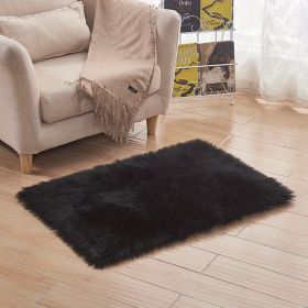 1pc, Wool Carpet Long Fur Carpet Indoor Living Room Floor Mat 23.62*35.43inch Acrylic 80% Polyester 20% Suede Fleece Bottom Long Fur Carpet (Color: Black, size: 23.62*35.43inch)