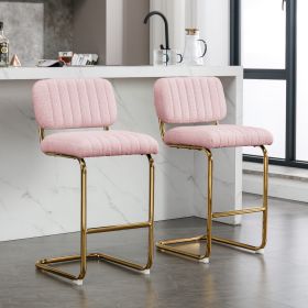 Mid-Century Modern Counter Height Bar Stools for Kitchen Set of 2, Armless Bar Chairs with Gold Metal Chrome Base for Dining Room (Color: as Pic)