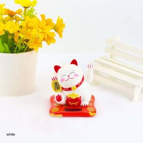 Chinese Lucky Wealth Waving Cat Gold Waving Hand Cat Home Decor Welcome Waving Cat Sculpture Statue Decor Car Ornament (Color: White, size: S)