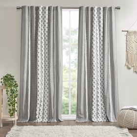 Cotton Printed Curtain Panel with Chenille Stripe and Lining (Color: as Pic)