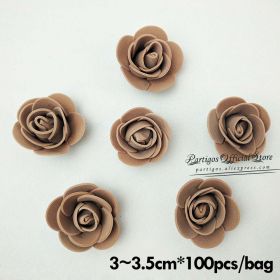 DIY Valentines Day Gifts Red Rose Bear Artificial foam Roses Flower Wedding Engagement Decoration little Bear Mold bear Teddy (Color: 100pcs 3.5cm coffee)